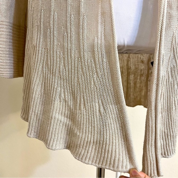 NIC+ZOE Women's Linen crochet hem Longline Cardigan in Oakmeal women’s size L - Picture 3 of 10